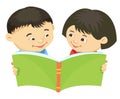 Cartoon kids reading book vector Asiatic Royalty Free Stock Photo