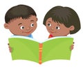 Cartoon kids reading book vector Mexican Royalty Free Stock Photo