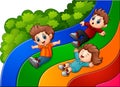 Cartoon kids sliding down