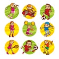 Cartoon kids Sport set Vector Clip Art Royalty Free Stock Photo