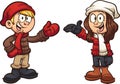 Cartoon kids wearing winter clothes