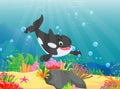 Cartoon killer whale with a beautiful underwater world Royalty Free Stock Photo