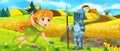 Cartoon king knight fairy queen near farm ranch Royalty Free Stock Photo