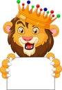 Cartoon king lion holding blank sign Royalty Free Stock Photo