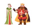 Cartoon king and queen. Fairy tales characters in crown and royal clothes standing, illustration for child book, fantasy Royalty Free Stock Photo