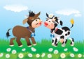 Cartoon kissing cows in love