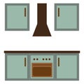 Cartoon kitchen. Apartment interior. Cooking background. Kitchenware set. Vector illustration. stock image. Royalty Free Stock Photo