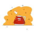 Cartoon kitchen appliances. Funny character. Boiling angry red kettle with eyes. For clothing design, interiors, icon