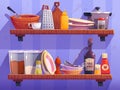 Cartoon kitchen shelf with utensils
