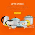 Cartoon kitchenware utensil collection.Steel kitchen household cutlery, cooking equipment