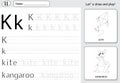 Cartoon kite and kangaroo. Alphabet tracing worksheet: writing A