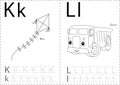 Cartoon kite and lorry. Alphabet tracing worksheet: writing A-Z