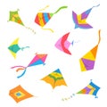Cartoon kites. Soaring in the wind in the sky. Outdoor entertainment for children Royalty Free Stock Photo