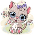 Cartoon Kitten with butterflies Royalty Free Stock Photo