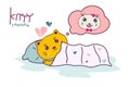 Cartoon Kitten. Kitten in bed is sad because of a broken heart