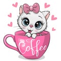 Cartoon Kitten is sitting in a Cup of coffee Royalty Free Stock Photo