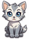 Kitten sticker in cartoon style , AI