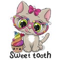 Cartoon Kitty Sweet tooth with Cupcake Royalty Free Stock Photo