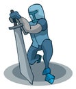 Cartoon Kneeling Knight with a Sword.