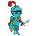 Cartoon knight in armour with sword and shield. Isolated Royalty Free Stock Photo