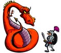 Cartoon of a knight facing a fierce dragon Royalty Free Stock Photo