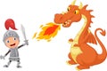 Cartoon knight with fierce dragon