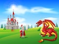 Cartoon knight with fierce dragon Royalty Free Stock Photo