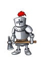 Cartoon Knight full body armor suit standing with axe character colorful vector