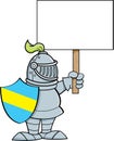 Cartoon knight holding a sign.