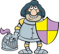 Cartoon knight in a suit of armor holding a shield. Royalty Free Stock Photo