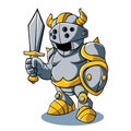 Cartoon knight With Swords Shield Helmet Army Uniform