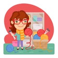 Cartoon Knitter Woman
