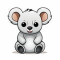 Simplified White Cartoon Koala With Black Outline On White Background