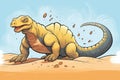 cartoon komodo dragon making its way through desert sand