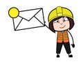 Cartoon Lady Engineer holding Envelope