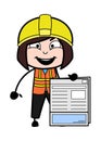 Cartoon Lady Engineer holding a newspaper Royalty Free Stock Photo