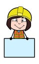 Cartoon Lady Engineer Showing Blank Board