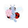 Cartoon ladybug with pink flower