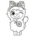 Cartoon Lama outlined for coloring book isolated on a white background
