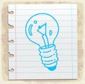 Cartoon lamp on paper note, vector illustration