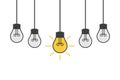 Cartoon lamps. Bulb light icon - idea sign, solution. Electricity, shine. Light bulb line icon vector