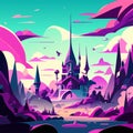 Cartoon landscape with castle. Vector illustration in a flat style. AI generated Royalty Free Stock Photo