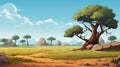 African-inspired Cartoon Landscape: Prehistoric Savanna Game Asset