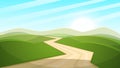 Cartoon landscape illustration. Sun. road, cloud, hill. Royalty Free Stock Photo