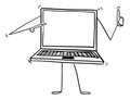 Cartoon of Laptop or Notebook Computer Character Pointing at Yourself and Showing Thumb Up