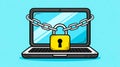 Cartoon laptop secured with chain and padlock, cybersecurity concept illustration Royalty Free Stock Photo