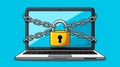Cartoon laptop secured with chain and padlock, cybersecurity concept illustration Royalty Free Stock Photo