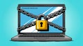 Cartoon laptop secured with chain and padlock, cybersecurity concept illustration Royalty Free Stock Photo