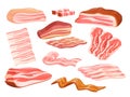 Cartoon lard. Bacon ukraine salo pork, culinary fats appetizers smoked brisket streaky raw meat product cooking tasty