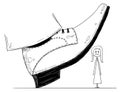 Cartoon of Large Foot Shoe Ready to Step Down on the Businesswoman Royalty Free Stock Photo